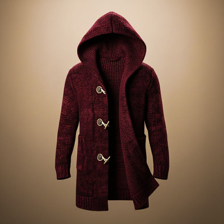 Adrian - Men's Wool-Blend Hooded Cardigan with Ribbed Trim