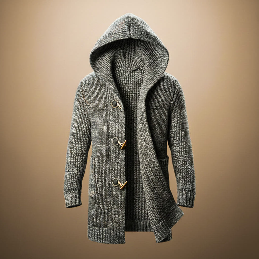 Adrian - Men's Wool-Blend Hooded Cardigan with Ribbed Trim