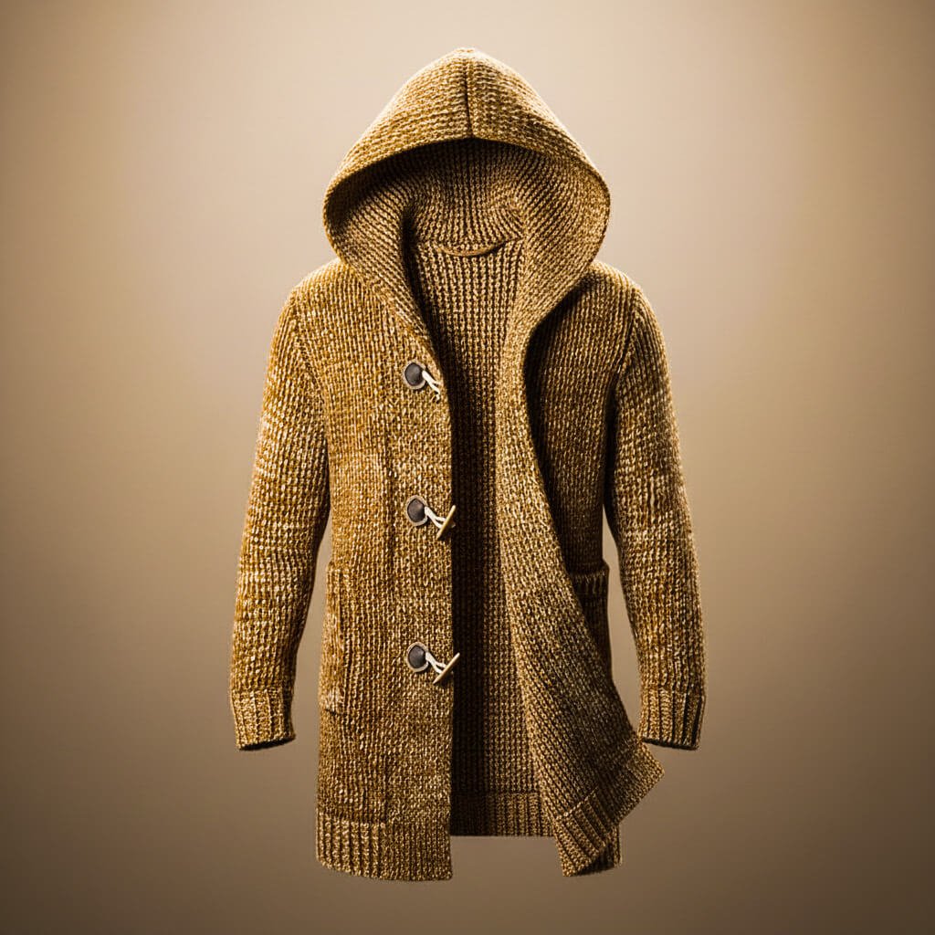 Adrian - Men's Wool-Blend Hooded Cardigan with Ribbed Trim