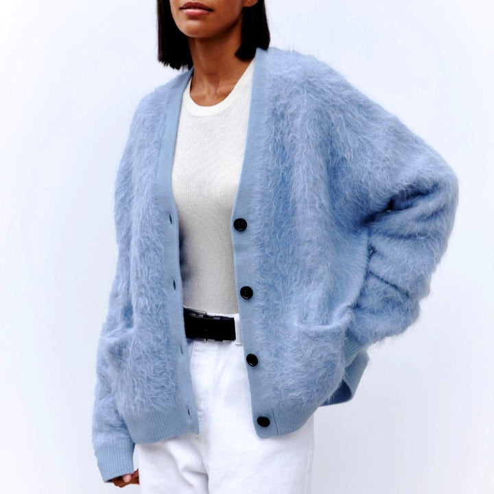 Agnes - Women's Fuzzy Knit V-Neck Oversized Cardigan 1