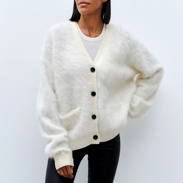 Agnes - Women's Fuzzy Knit V-Neck Oversized Cardigan 3