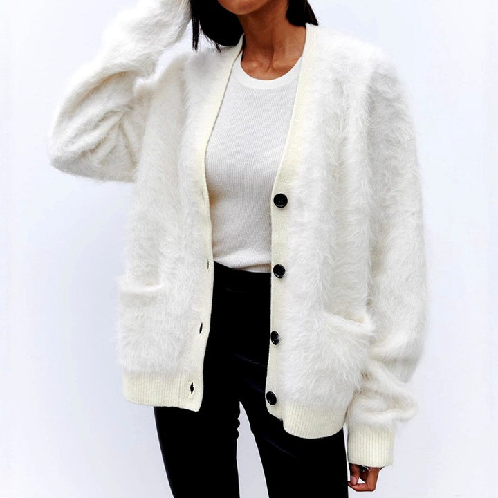 Agnes - Women's Fuzzy Knit V-Neck Oversized Cardigan 5
