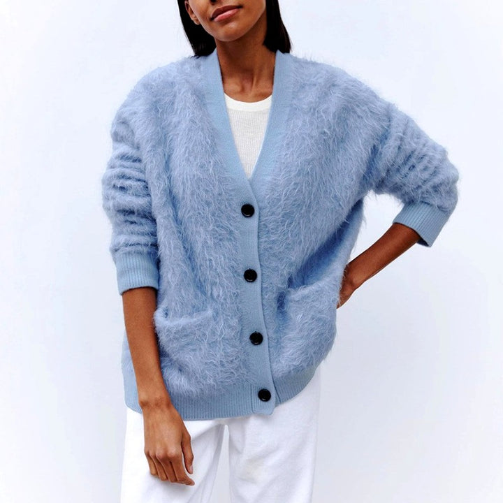 Agnes - Women's Fuzzy Knit V-Neck Oversized Cardigan 6