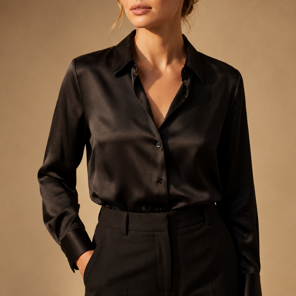 Aileen - Women's Collared Satin Button-Front Blouse