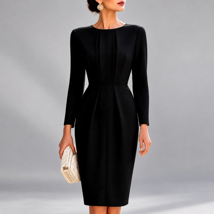 Aimee - Women's Pleated Long Sleeve Formal Evening Dress 2