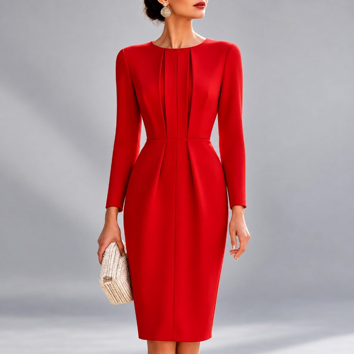 Aimee - Women's Pleated Long Sleeve Formal Evening Dress 3