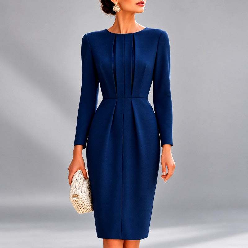 Aimee - Women's Pleated Long Sleeve Formal Evening Dress 4