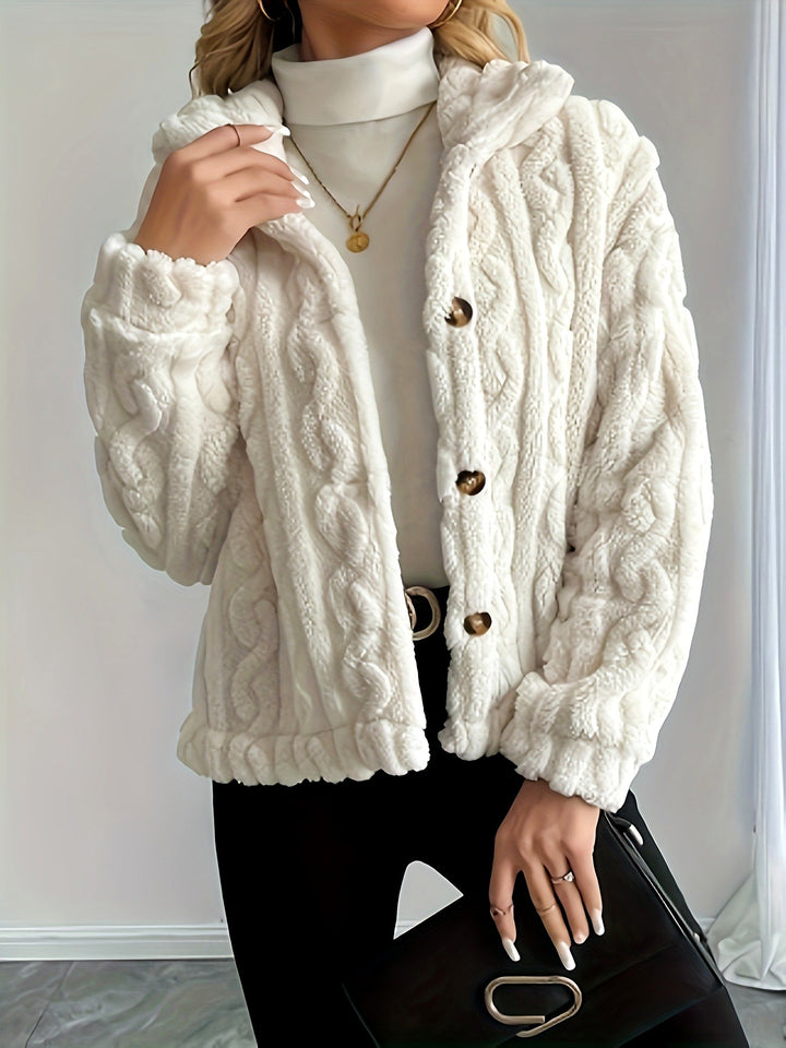 Ainsley - Women's Textured Knit Sherpa Button Jacket 2