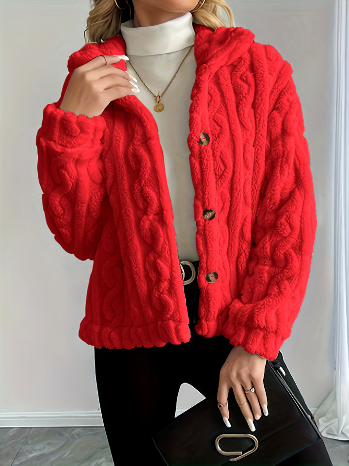 Ainsley - Women's Textured Knit Sherpa Button Jacket 5