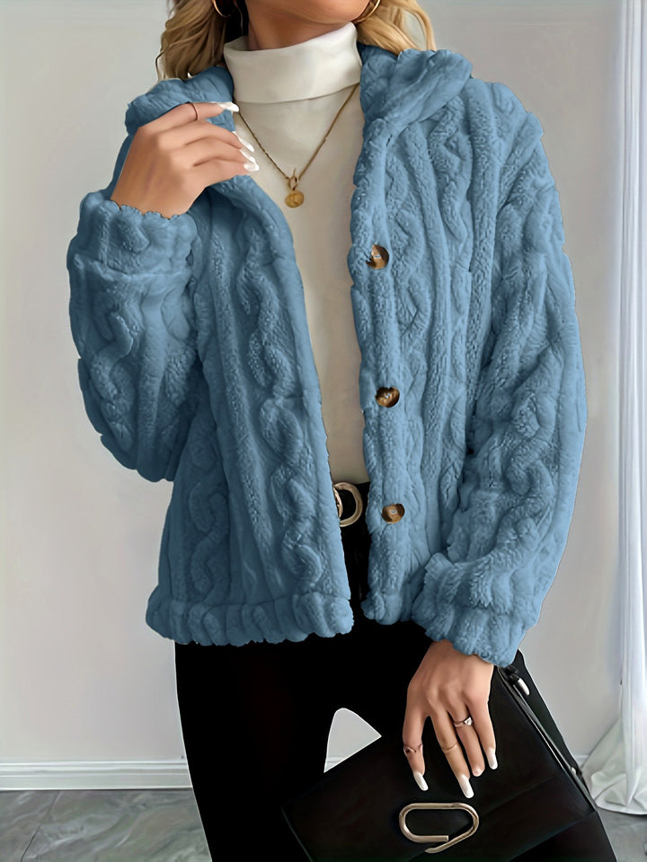 Ainsley - Women's Textured Knit Sherpa Button Jacket 6