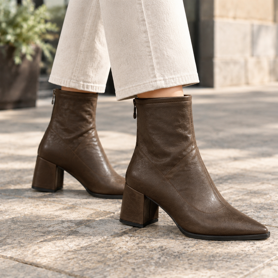 Aisha - Women's Pointed-Toe Ankle Boots with Rear Zip