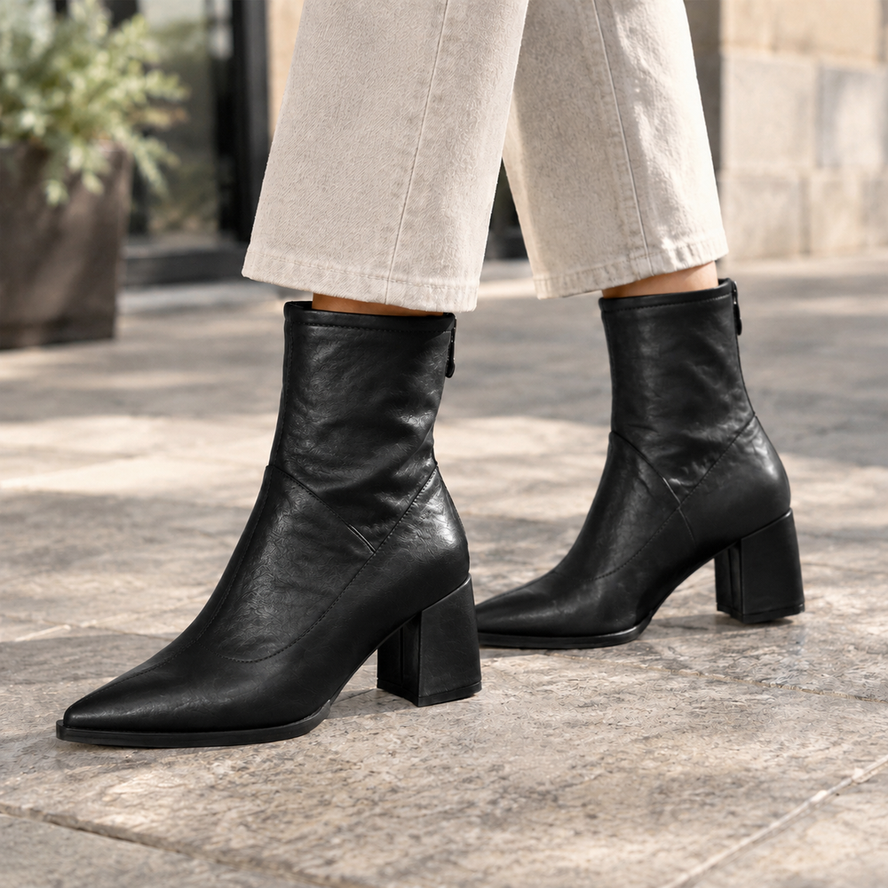 Aisha - Women's Pointed-Toe Ankle Boots with Rear Zip