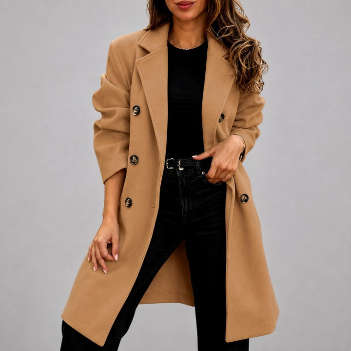 Alanna - Women's Notched Lapel Double-Breasted Coat 1