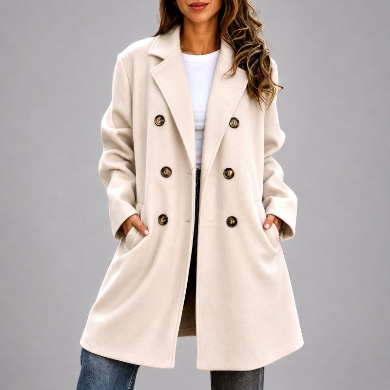 Alanna - Women's Notched Lapel Double-Breasted Coat 3