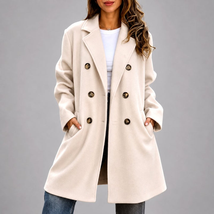 Alanna - Women's Notched Lapel Double-Breasted Coat 3