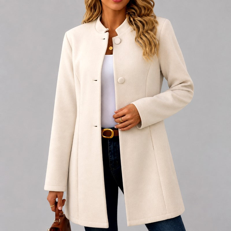 Alanna - Women's Stand-Collar Button-Front Mid-Length Coat 2