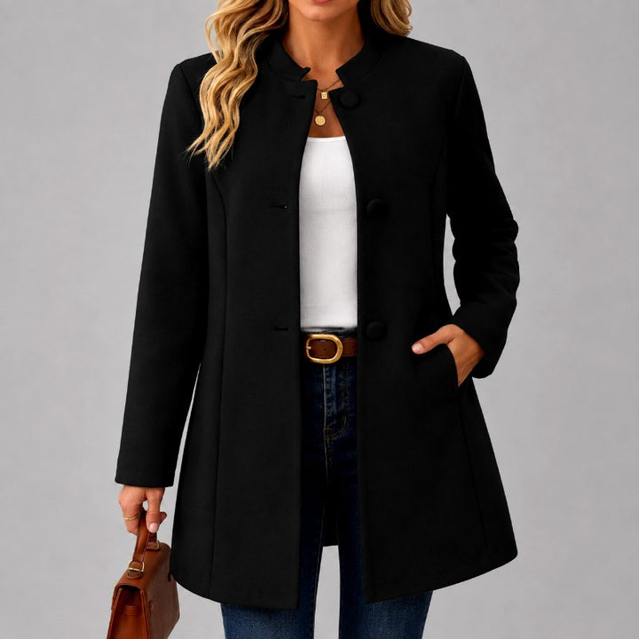Alanna - Women's Stand-Collar Button-Front Mid-Length Coat 3