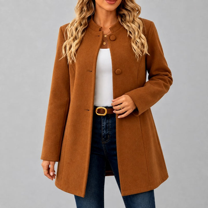 Alanna - Women's Stand-Collar Button-Front Mid-Length Coat 4