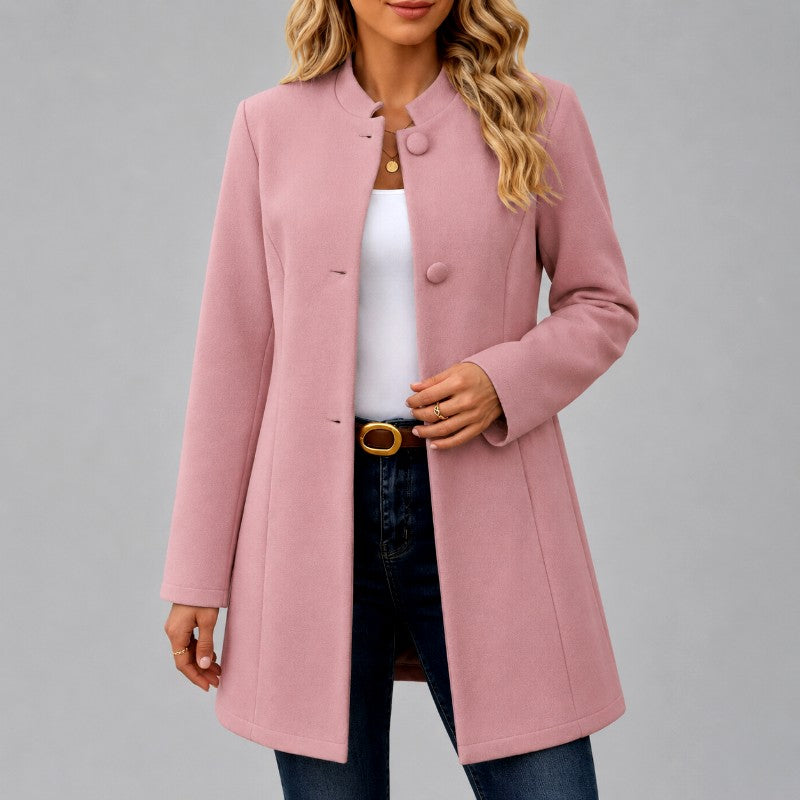 Alanna - Women's Stand-Collar Button-Front Mid-Length Coat 5