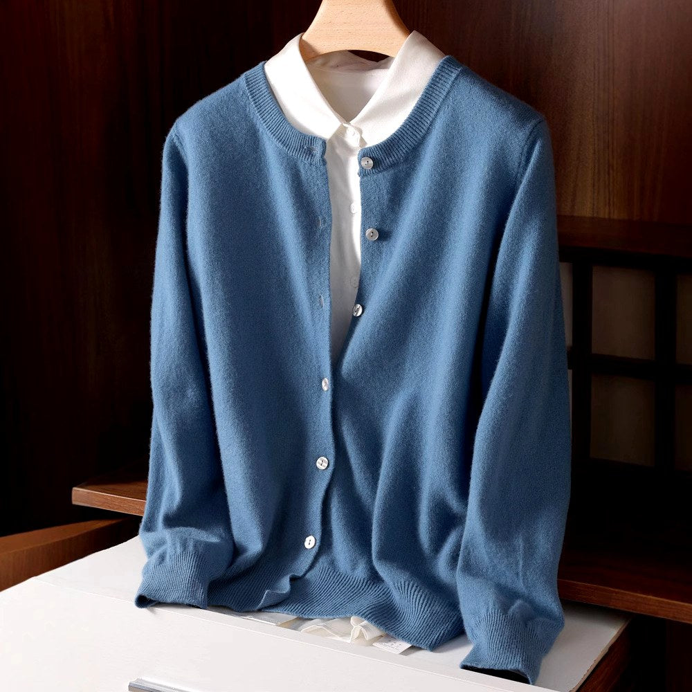 Alberta - Women's Cashmere Crew Neck Button-Front Cardigan 1