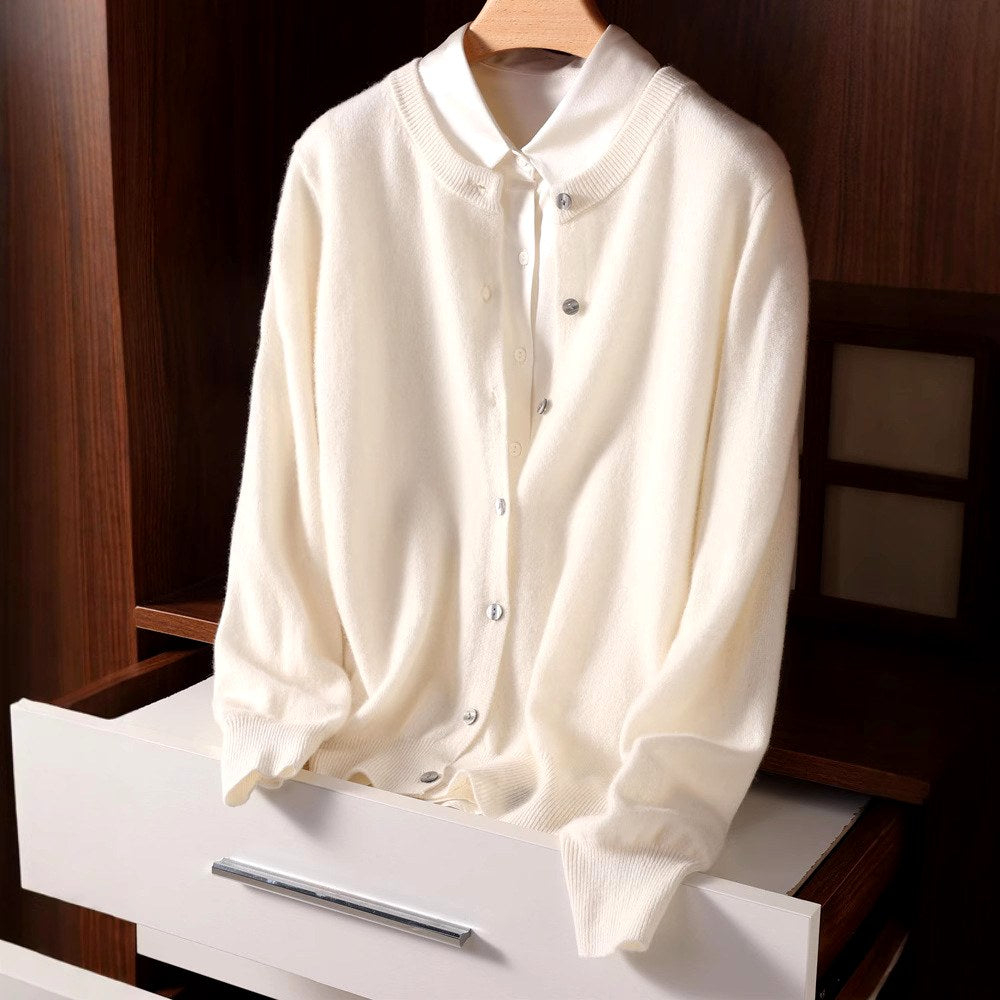 Alberta - Women's Cashmere Crew Neck Button-Front Cardigan 2