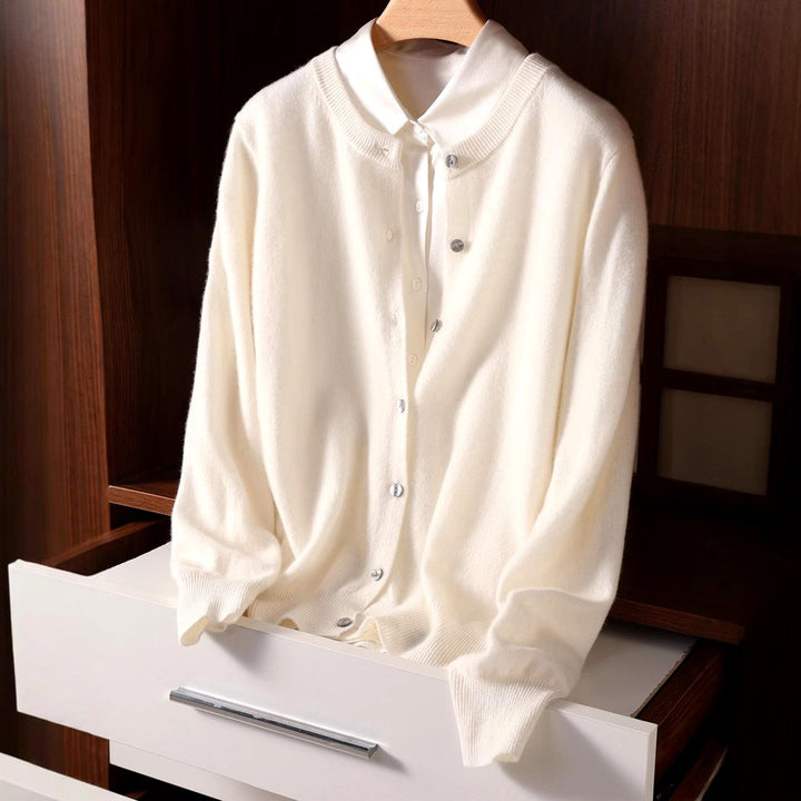Alberta - Women's Cashmere Crew Neck Button-Front Cardigan 2