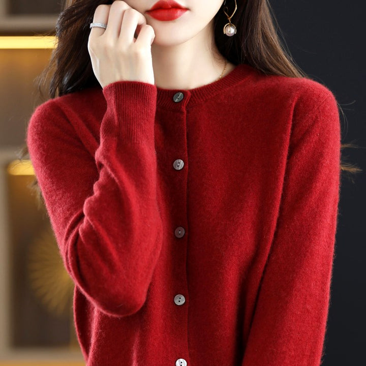 Alberta - Women's Cashmere Crew Neck Button-Front Cardigan 3