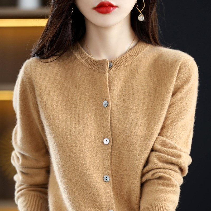 Alberta - Women's Cashmere Crew Neck Button-Front Cardigan 4