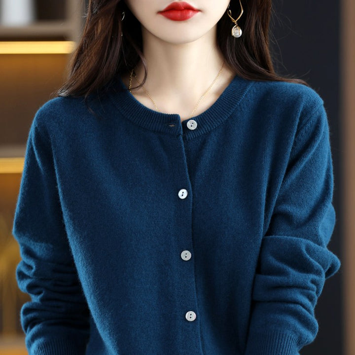 Alberta - Women's Cashmere Crew Neck Button-Front Cardigan 5