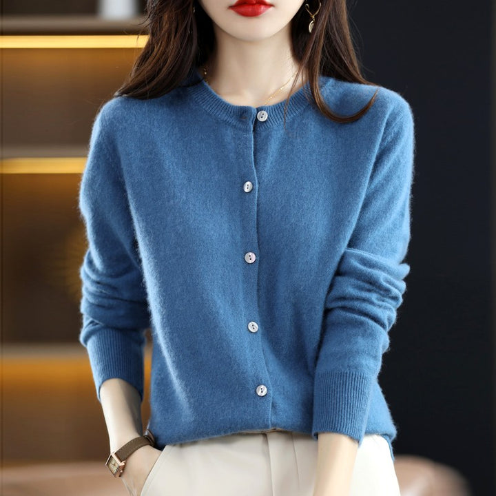 Alberta - Women's Cashmere Crew Neck Button-Front Cardigan 7