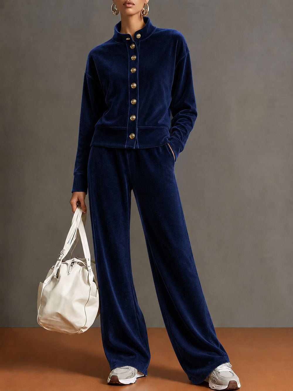Alberta - Women's Velvet Stand Collar Wide Leg Matching Set 1
