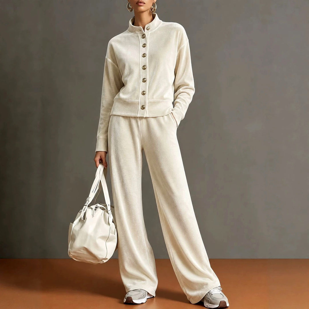 Alberta - Women's Velvet Stand Collar Wide Leg Matching Set 2