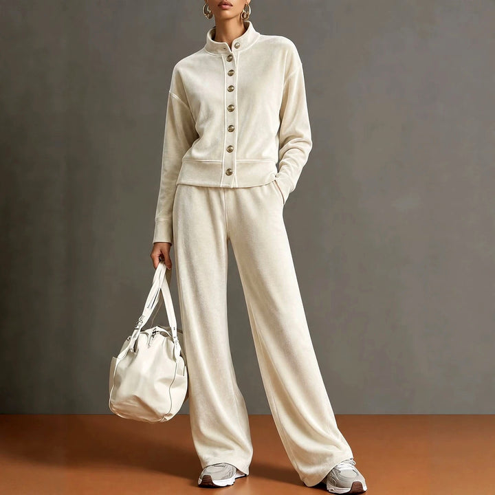 Alberta - Women's Velvet Stand Collar Wide Leg Matching Set 2