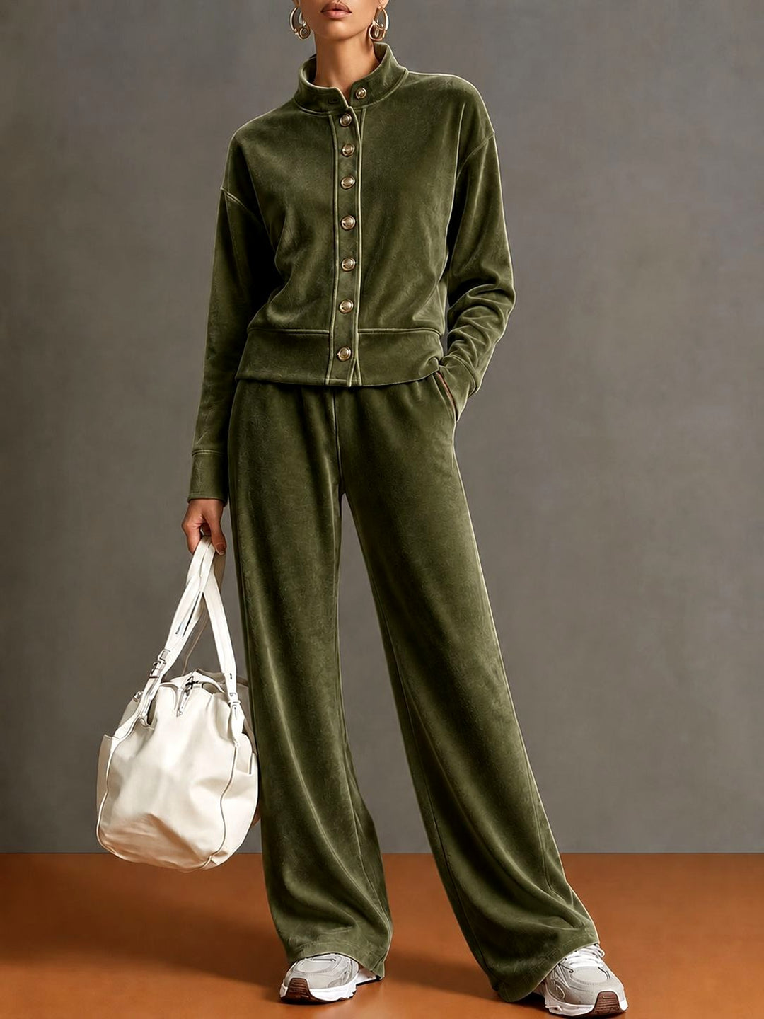 Alberta - Women's Velvet Stand Collar Wide Leg Matching Set 3