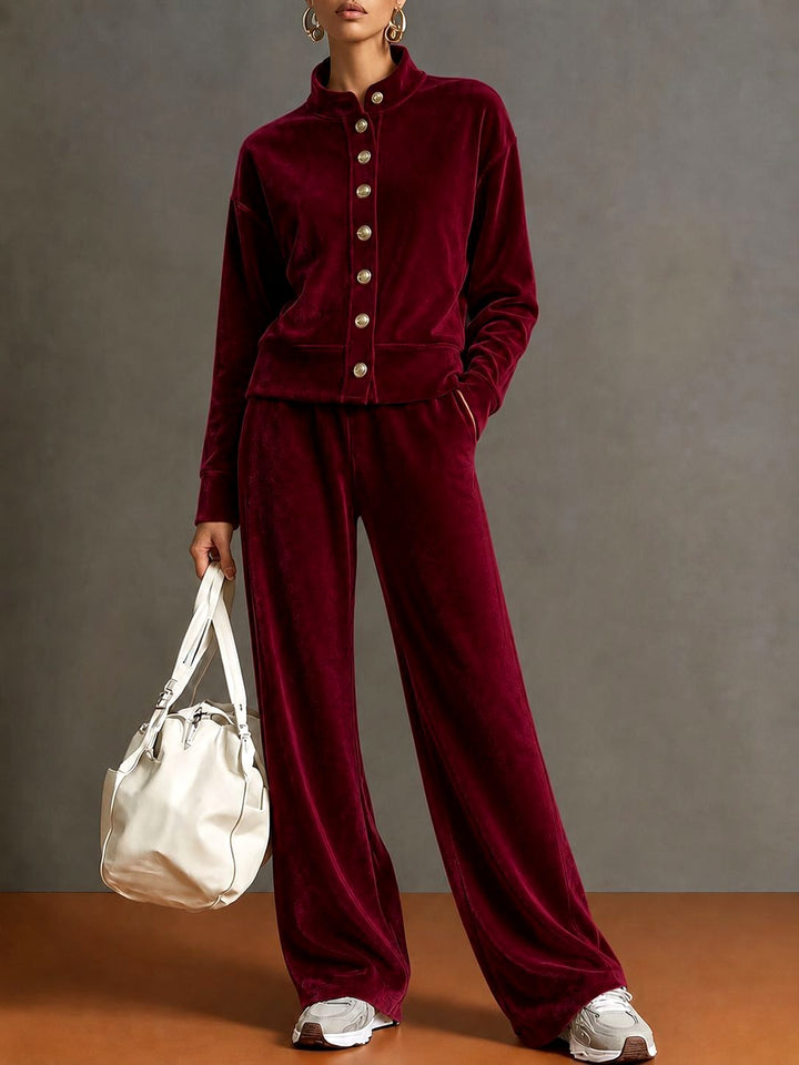 Alberta - Women's Velvet Stand Collar Wide Leg Matching Set 4