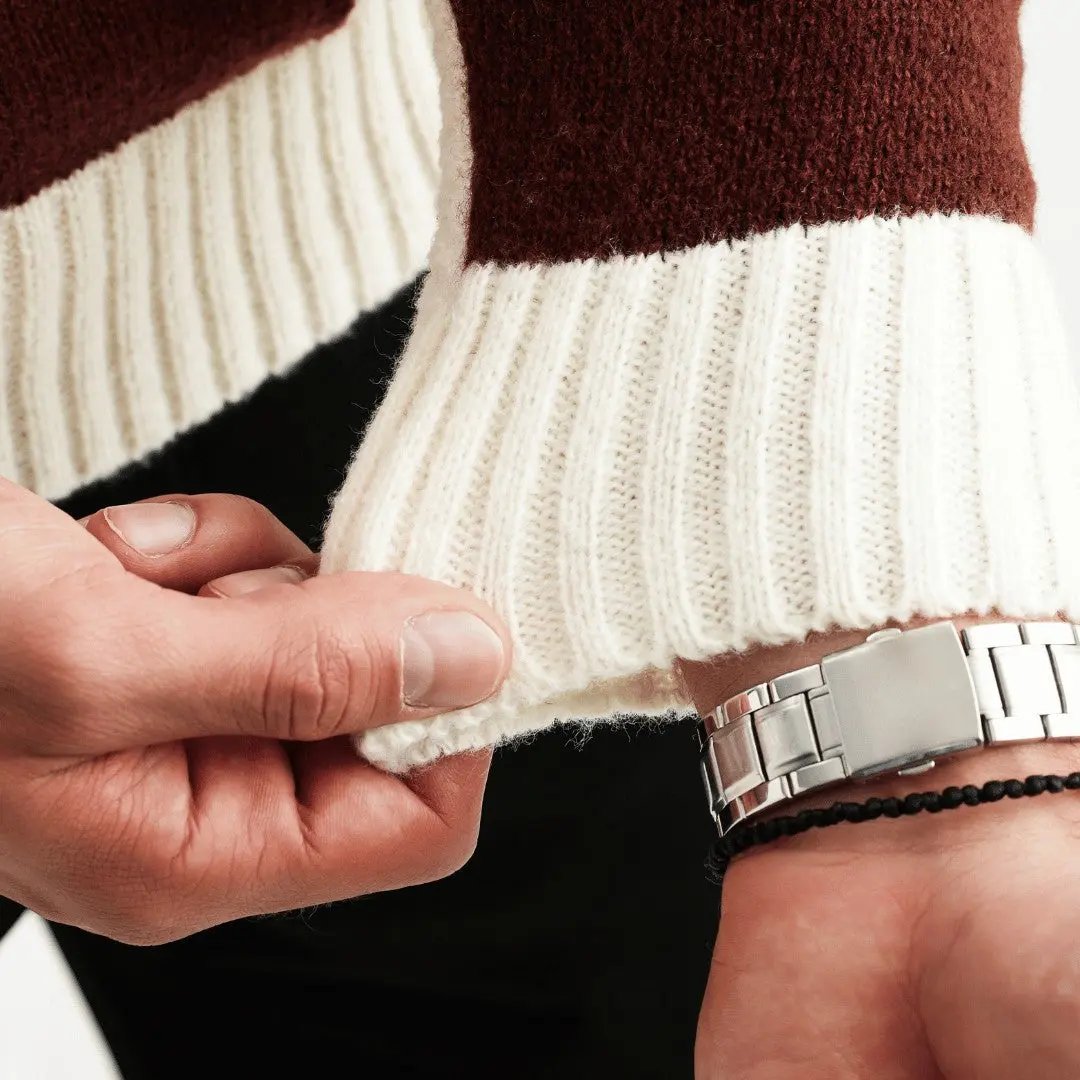 Alfredo - Men's Patchwork Crewneck Sweater with Tonal Texture