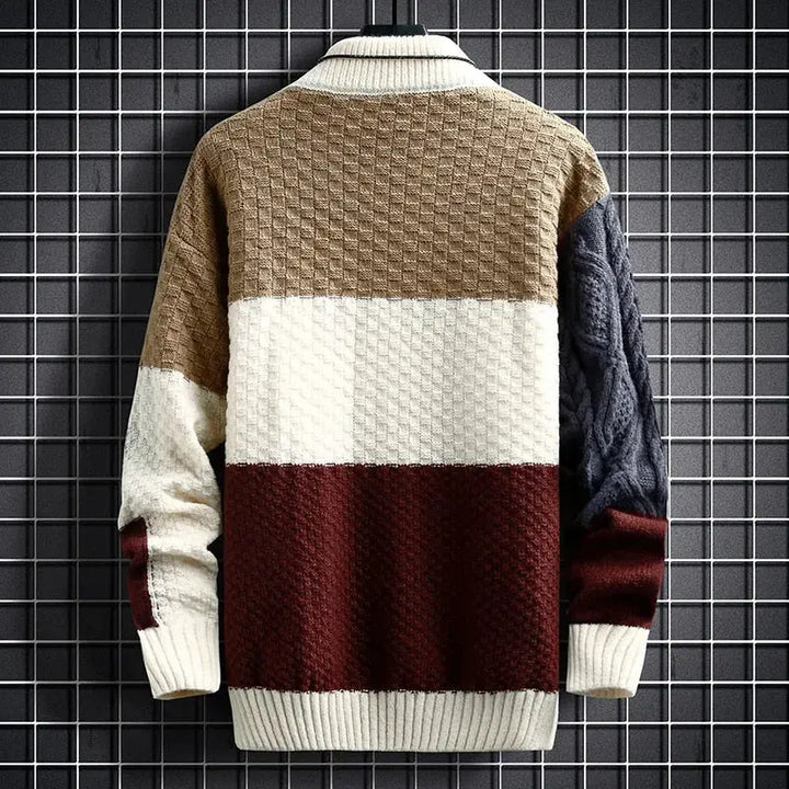 Alfredo - Men's Patchwork Crewneck Sweater with Tonal Texture