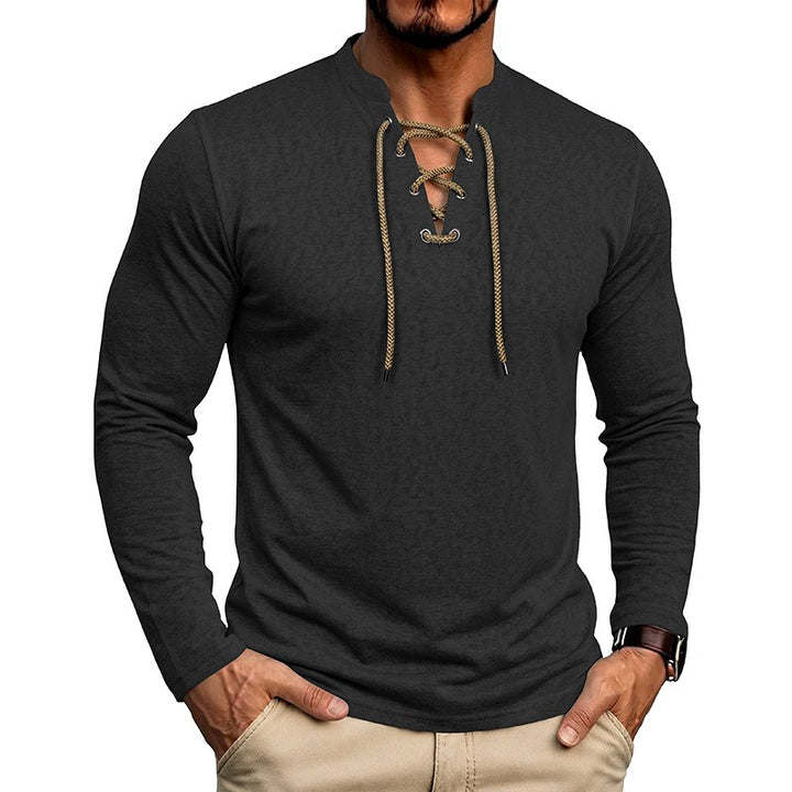 Ali - Men's Lace-Up Long Sleeve Henley Shirt 1