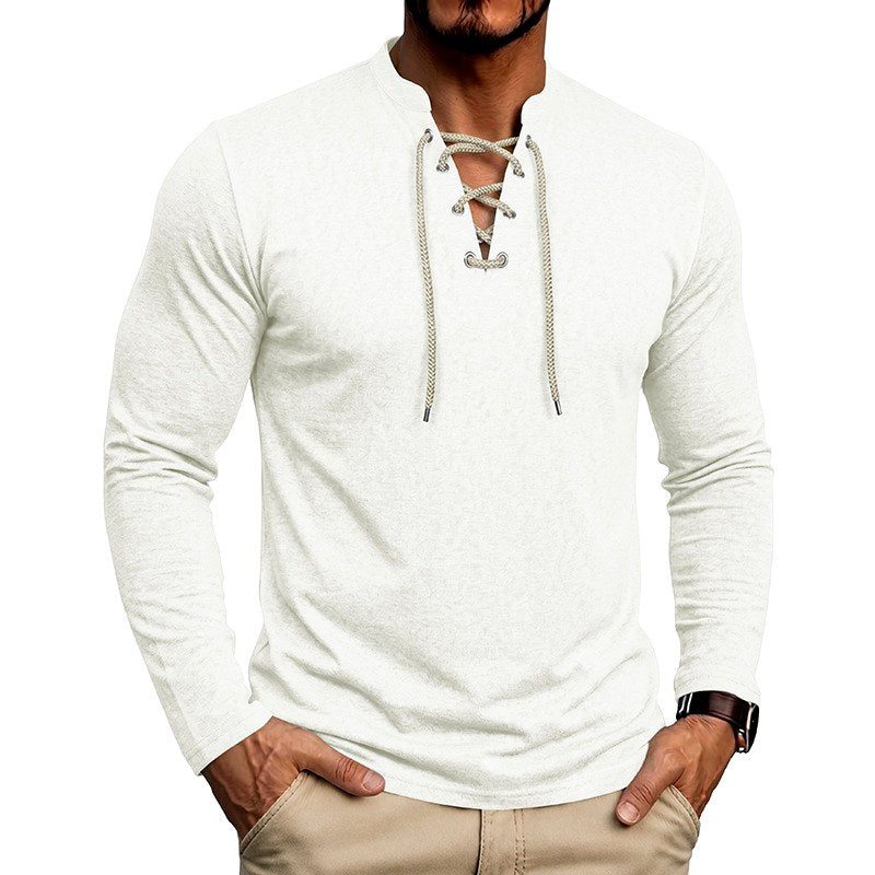 Ali - Men's Lace-Up Long Sleeve Henley Shirt 3