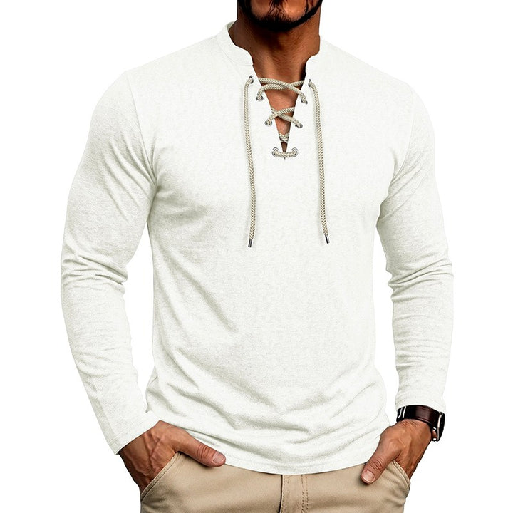 Ali - Men's Lace-Up Long Sleeve Henley Shirt 3