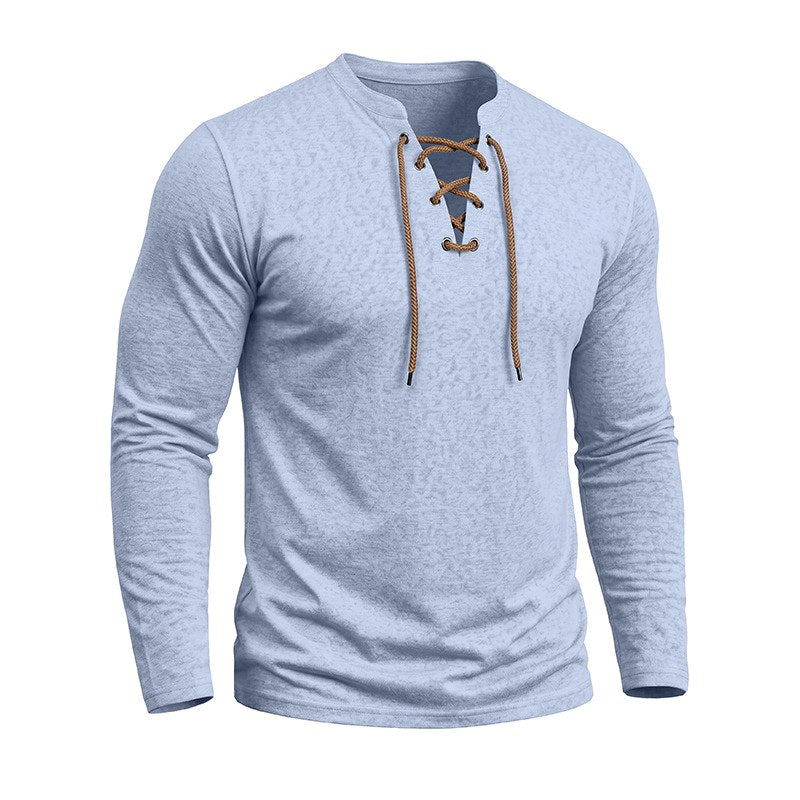 Ali - Men's Lace-Up Long Sleeve Henley Shirt 4