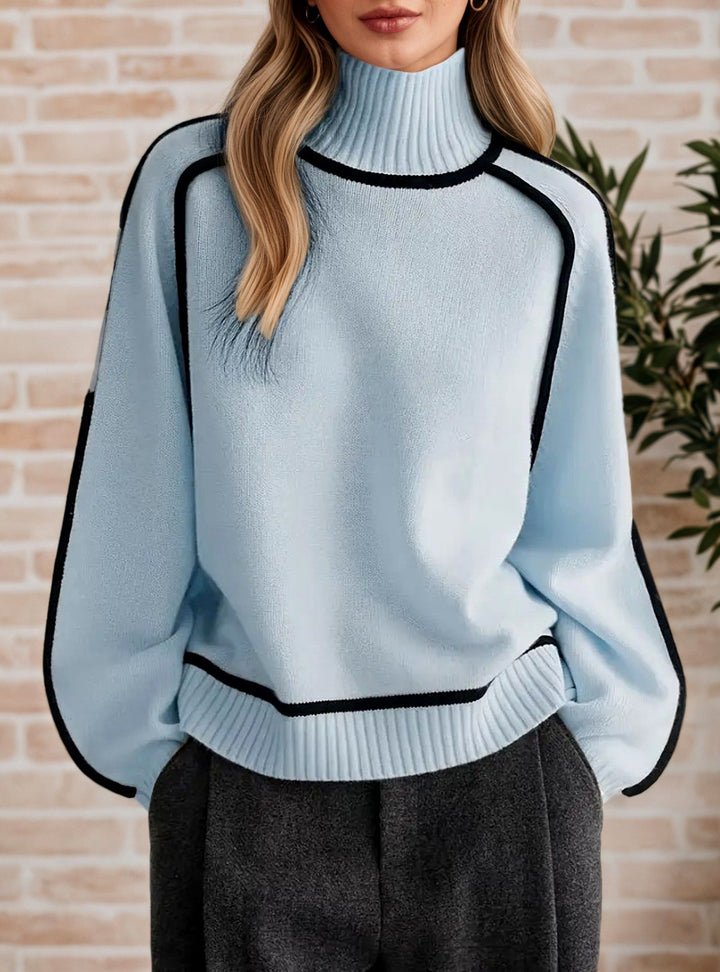 Alicia - Women's Contrast Trim Turtleneck Knit Sweater 6
