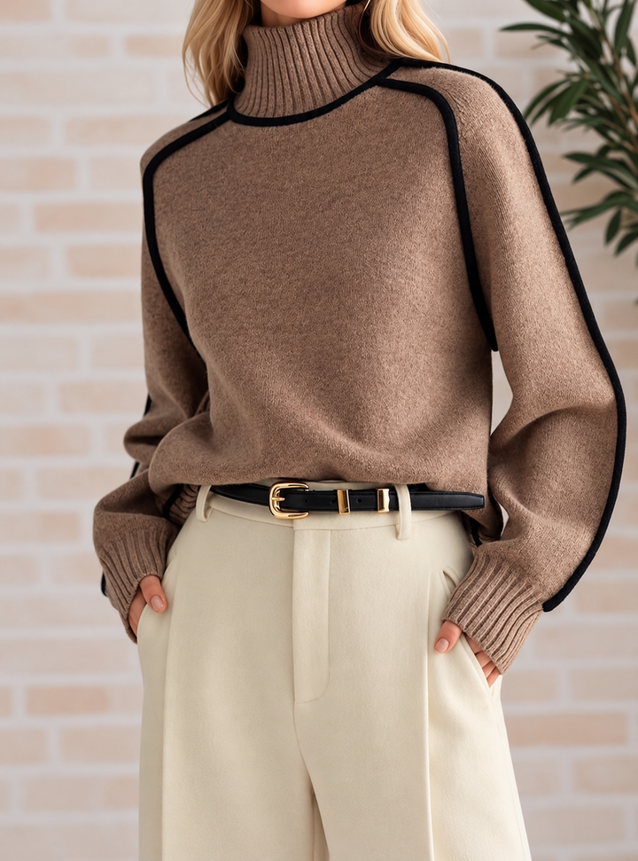 Alicia - Women's Contrast Trim Turtleneck Knit Sweater 9