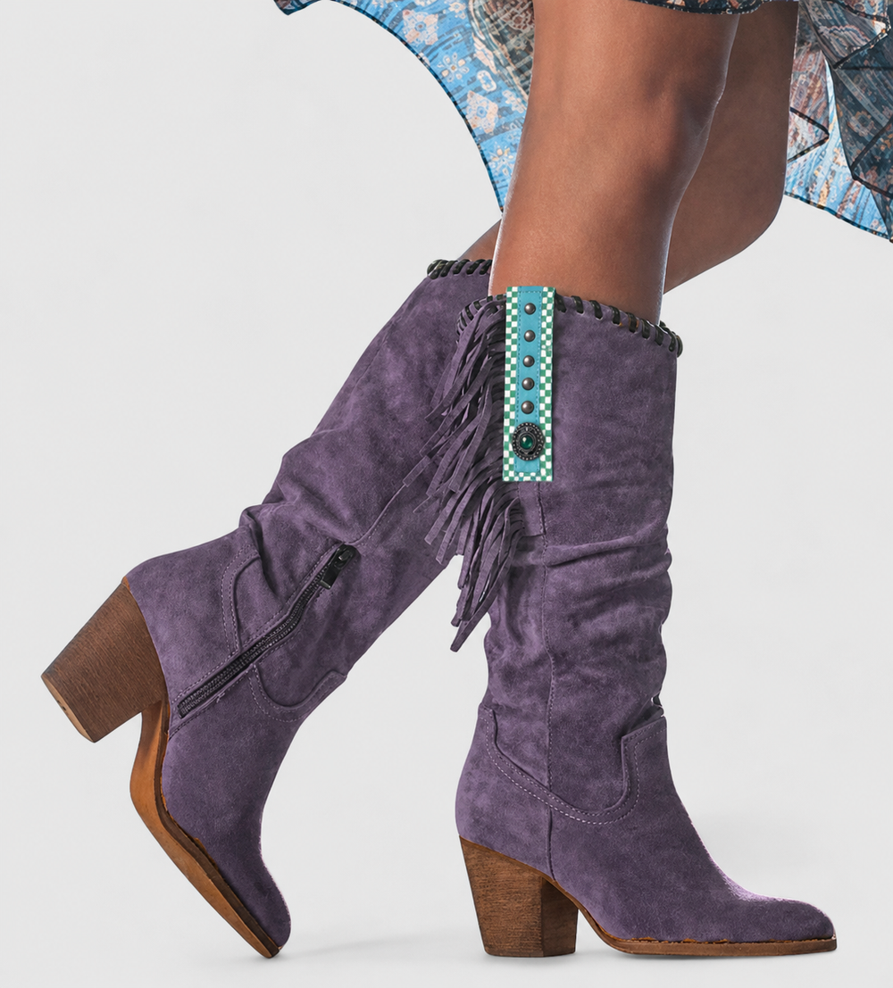 Alina - Women's Fringe-Trim Suede Knee-High Boots
