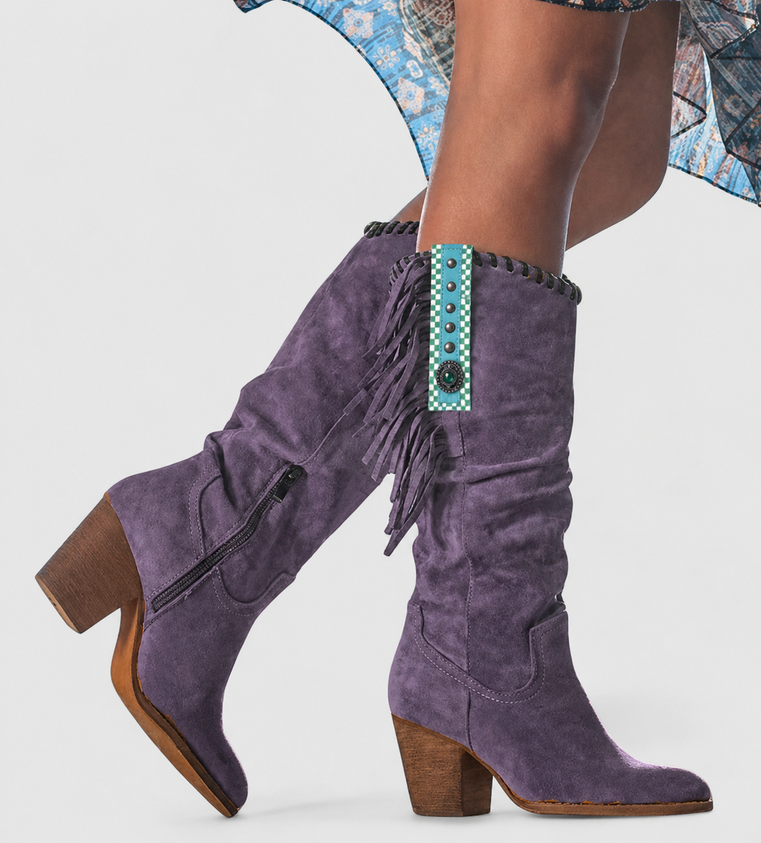 Alina - Women's Fringe-Trim Suede Knee-High Boots