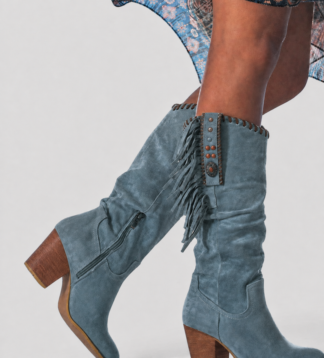 Alina - Women's Fringe-Trim Suede Knee-High Boots