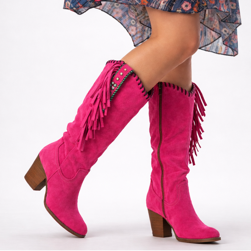Alina - Women's Fringe-Trim Suede Knee-High Boots