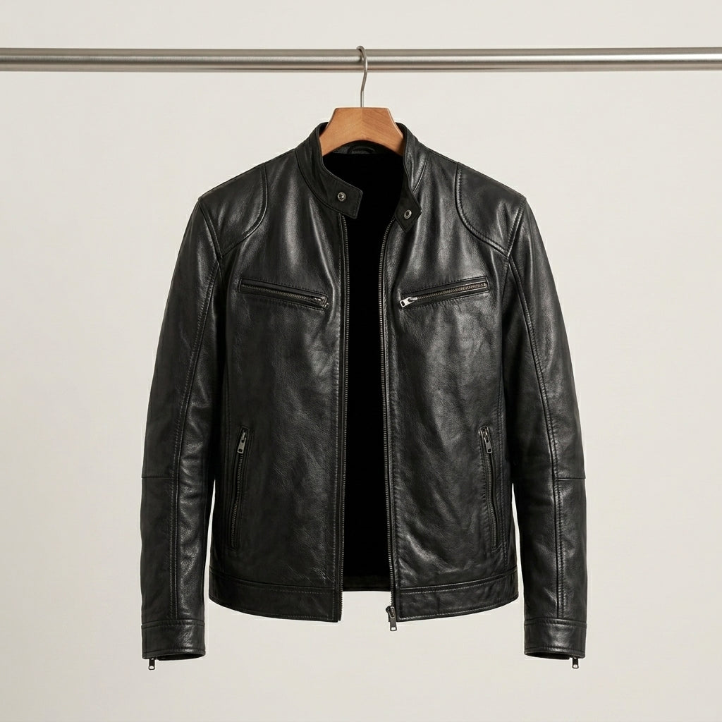 Alistair - Men's Structured Leather Jacket with Dual Chest Zips