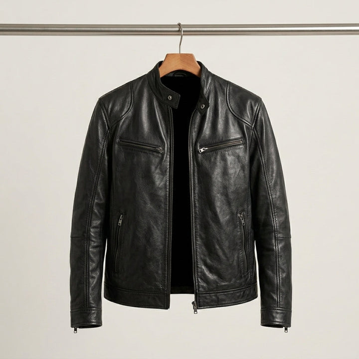 Alistair - Men's Structured Leather Jacket with Dual Chest Zips