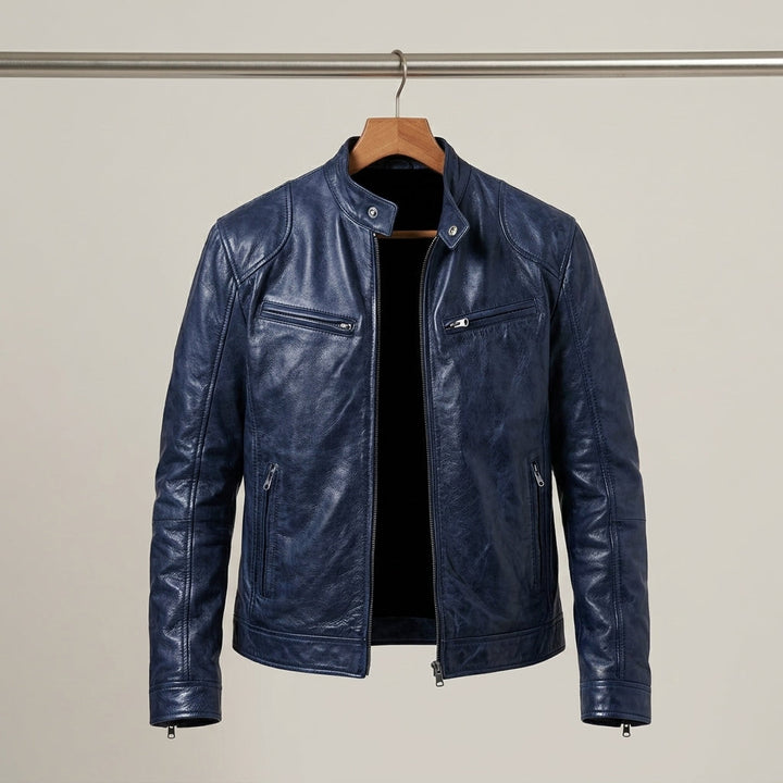 Alistair - Men's Structured Leather Jacket with Dual Chest Zips